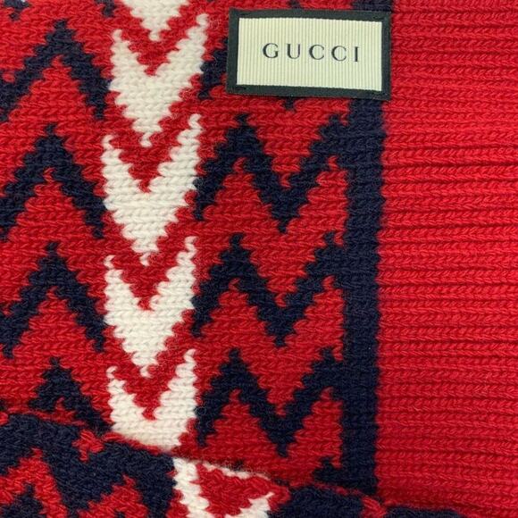 NWT Gucci Zigzag Wool Scarf In Red - Picture 6 of 11